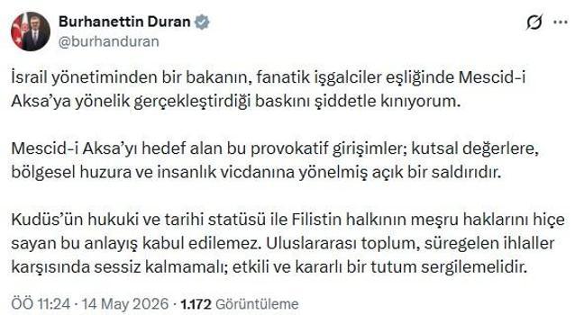 İletişim Başkanı Duran: Mescid-i Aksa’ya yönelik baskını kınıyorum
