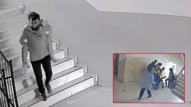 Okulun asansörü arızalandı, müdür yardımcısı bedensel engelli öğrencisini sırtında taşıdı; o anlar kamerada