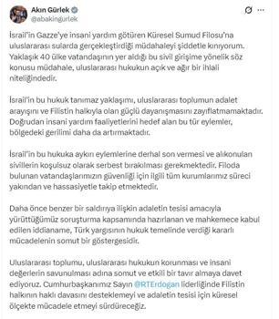 Bakan Gürlek: İsrail, hukuka aykırı eylemlerine derhal son vermeli