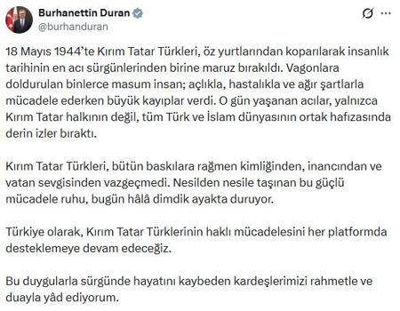 İletişim Başkanı Duran: Kırım Tatar Türklerinin haklı mücadelesini desteklemeye devam edeceğiz