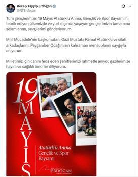 Cumhurbaşkanı Erdoğan'dan '19 Mayıs' mesajı