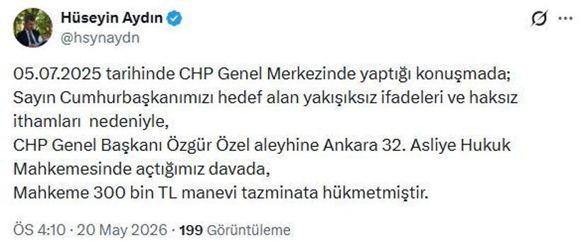 Özgür Özel hakkında 300 bin lira manevi tazminat kararı