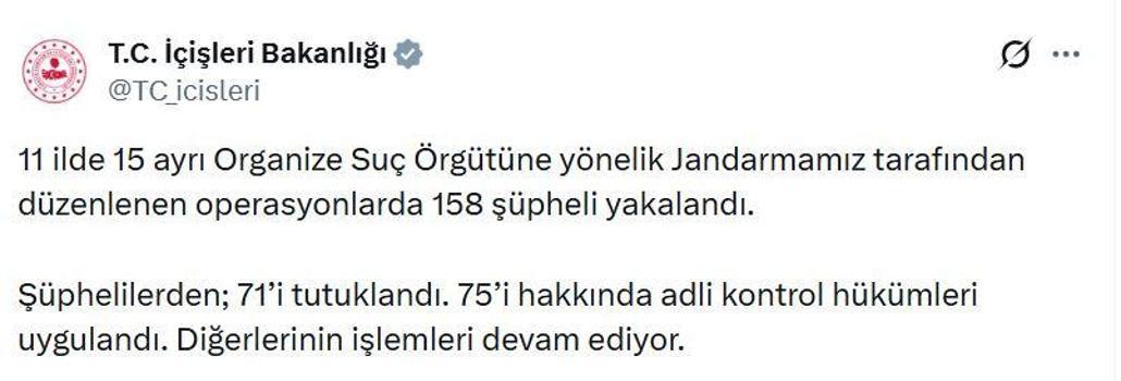 11 ilde 15 ayrı organize suç örgütüne operasyon; 71 tutuklama