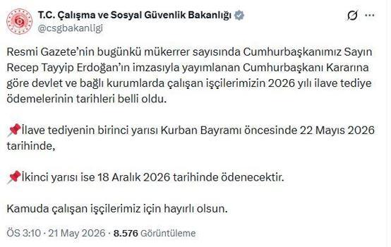 Kamu işçilerinin ilave tediye ödemelerinin tarihleri belli oldu