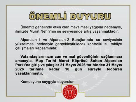 Murat Nehri’nin su seviyesi yükseldi, Murat Köprüsü ve Sultan Alparslan Parkı kapatıldı