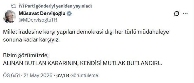 Dervişoğlu: Demokrasi dışı her türlü müdahaleye karşıyız