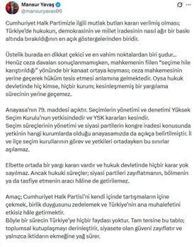Mansur Yavaş: Yapılması gereken partinin kongre kararı alacağını açıklamasıdır