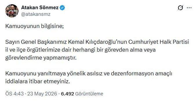 Kılıçdaroğlu'nun danışmanı: İl ve ilçe örgütlerimizde görevden alma yapılmadı