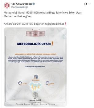 Ankara Valiliği'nden 'gök görültülü sağanak' uyarısı