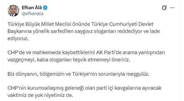 AK Parti'li Ala: Devlet Başkanına yönelik saygısız sloganları reddediyor ve iade ediyoruz