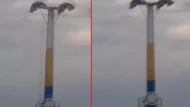 Lunaparkta arızalanan oyuncakta baş aşağı mahsur kaldılar