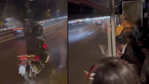 Trafikte tartıştığı İETT şoförüne elindeki cismi fırlattı; yolcuların panik anları kamerada
