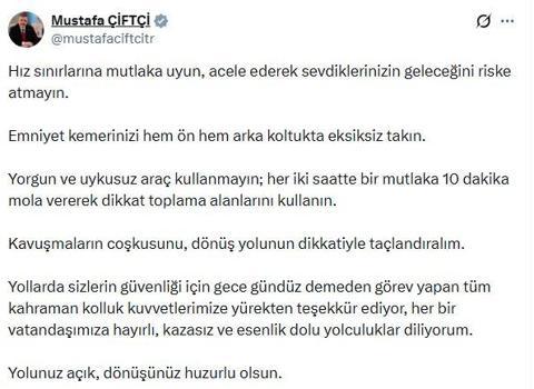 Bakan Çiftçi: Emniyet kemerinizi hem ön hem arka koltukta takın