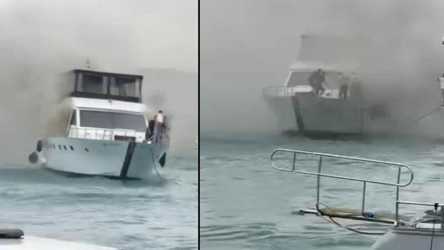 Bebek sahili açıklarında teknede yangın