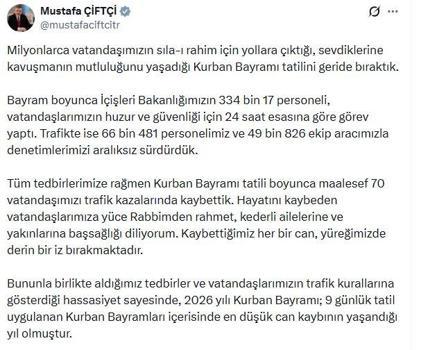 Bayram tatilindeki trafik kazalarında 70 kişi öldü