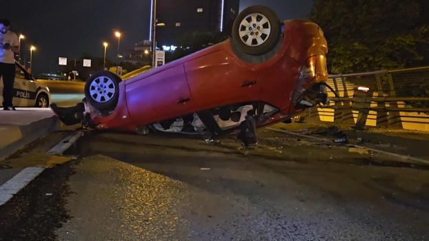 Şişli’de köpeğe çarpmamak için takla atan otomobil sürücüsü hafif yaralandı