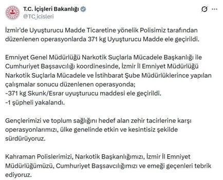 İzmir'de 371 kilogram uyuşturucu ele geçirildi