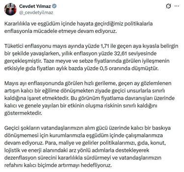 Cevdet Yılmaz: Dezenflasyon sürecini sürdürmeyi hedefliyoruz