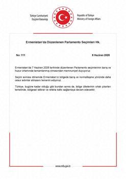 Dışişleri’nden Ermenistan’daki parlamento seçimlerine ilişkin açıklama