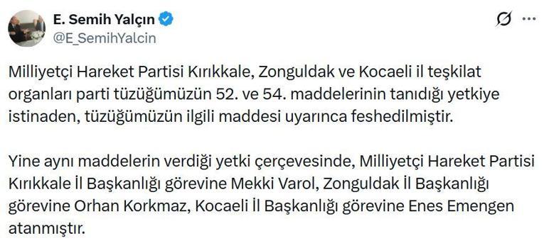 MHP Kırıkkale, Zonguldak ve Kocaeli il teşkilatları feshedildi