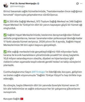Bakan Memişoğlu: 4 ayda Sağlıklı Hayat Merkezlerimize 96 bini aşkın başvuru gerçekleşti