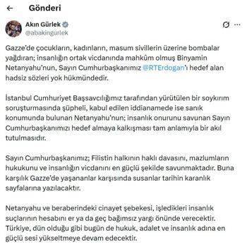 Bakan Gürlek: Netanyahu'nun, Cumhurbaşkanımızı hedef almaya kalkışması akıl tutulmasıdır