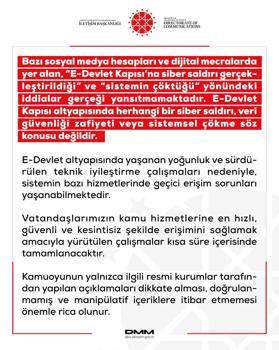 DMM: e-Devlet altyapısında herhangi bir siber saldırı söz konusu değildir