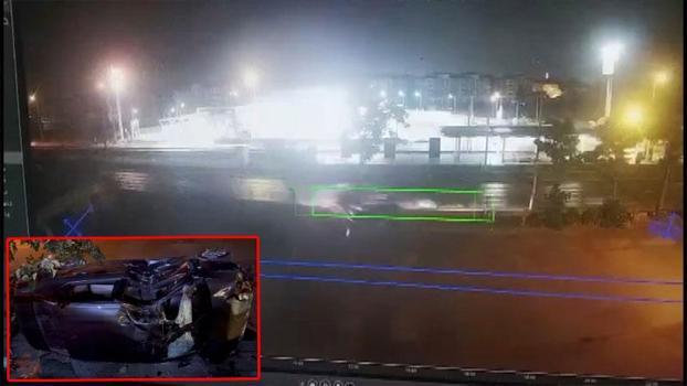 Alkollü olduğu öne sürülen sürücünün sıkıştırdığı otomobil, takla atıp bahçeye düştü; kaza anı kamerada