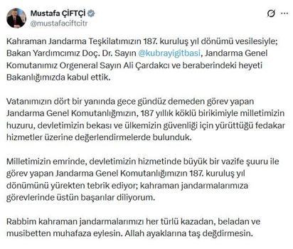 Bakan Çiftçi, jandarma heyetini kabul etti