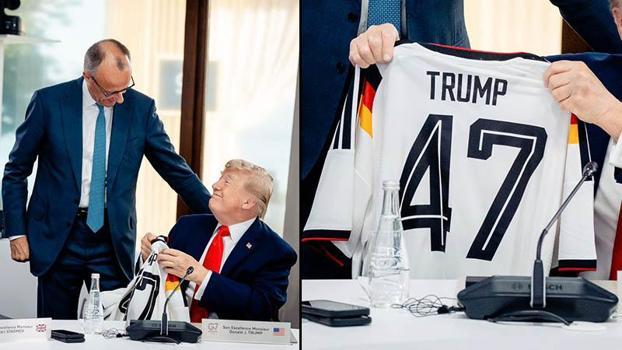 Merz'den Trump'a 80'inci yaş günü hediyesi: Alman milli takım forması takdim etti