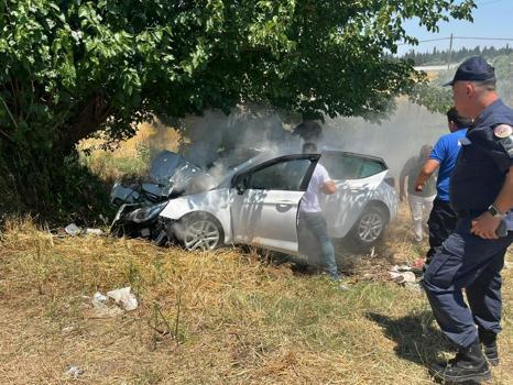 İzmir'de otomobil, ağaca çarptı: 4 ağır yaralı