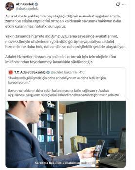 Bakan Gürlek: e-Avukat uygulamamızla, savunma hakkının daha etkin kullanılmasına katkı sunuyoruz