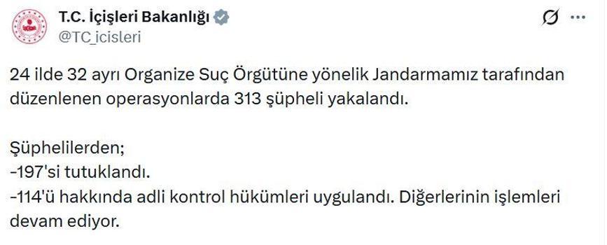 24 ilde 32 organize suç örgütüne operasyon: 197 tutuklama