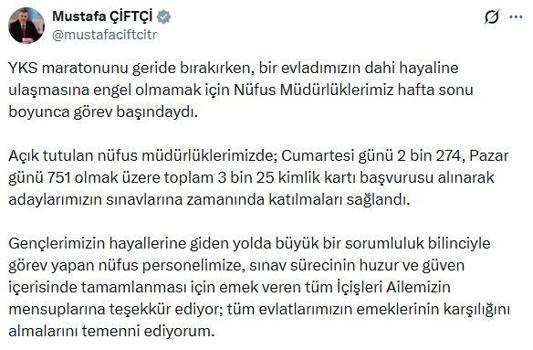 3 bin 25 kişi, YKS'ye yetişebilmek için sınav günü kimlik başvurusu yaptı