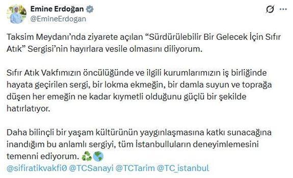 Emine Erdoğan'dan 'Sürdürülebilir Bir Gelecek İçin Sıfır Atık' sergisi paylaşımı