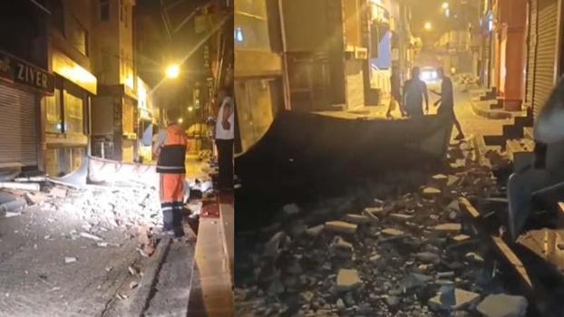 Fatih Laleli'de mağazanın çatısından kopan parçalar sokağa düştü