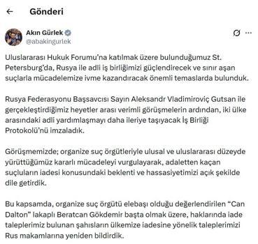 Bakan Gürlek: İade taleplerimizi Rus makamlarına bildirdik