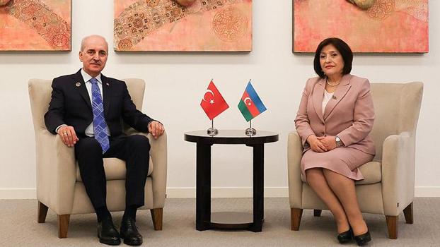 TBMM Başkanı Kurtulmuş, Bakü’de Azerbaycan Milli Meclisi Başkanı Gafarova ile görüştü