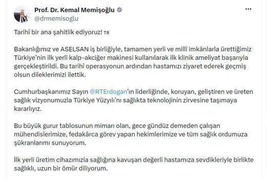 Bakan Memişoğlu'ndan yerli kalp-akciğer makinesiyle ameliyat olan hastaya ziyaret (2)