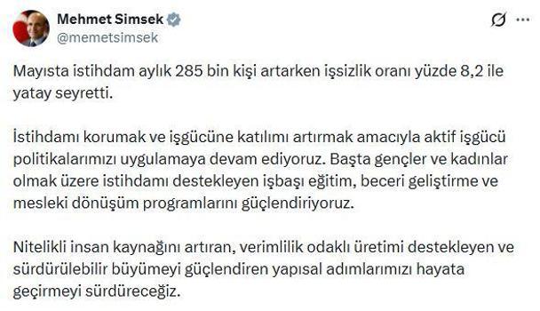 Bakan Şimşek: Aktif iş gücü politikalarımıza devam ediyoruz