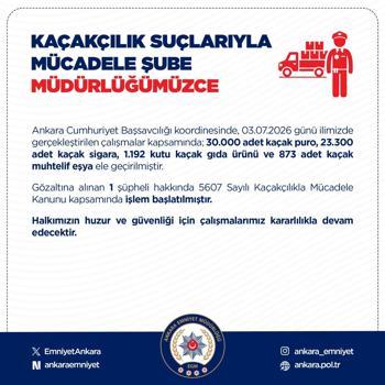Ankara’da 30 bin adet gümrük kaçağı puro ele geçirildi