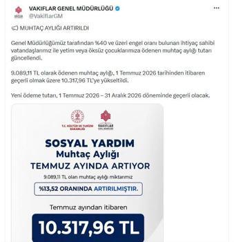 Vakıflar Genel Müdürlüğü'nün muhtaç aylığı yükseltildi