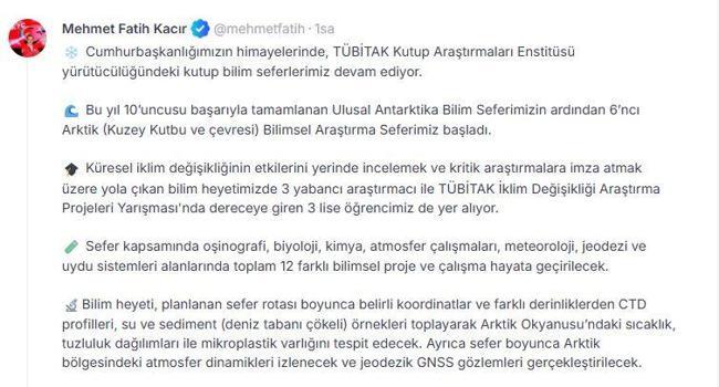 6'ncı Arktik Bilimsel Araştırma Seferi başladı