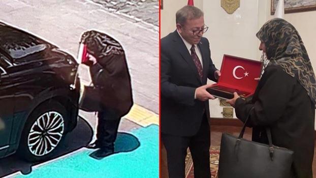 Makam aracındaki bayrağı öptü, Vali Polat bayrak hediye etti