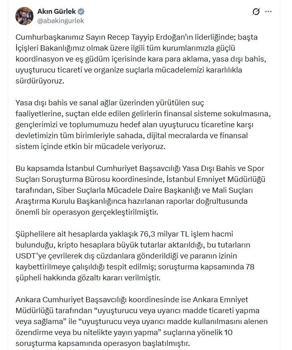 Bakan Gürlek: Suç faaliyetlerine karşı etkin bir mücadele veriyoruz