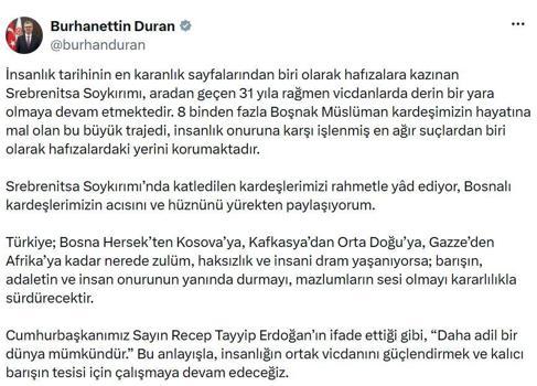 İletişim Başkanı Duran, Srebrenitsa Soykırımı'nda hayatını kaybedenleri andı