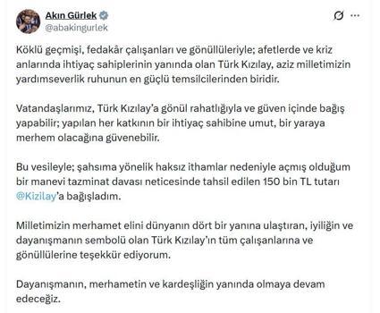 Bakan Gürlek, Türk Kızılay'a 150 bin lira bağışladı