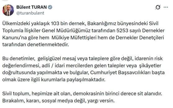 İçişleri Bakan Yardımcısı Turan: Dernekler denetlenmektedir