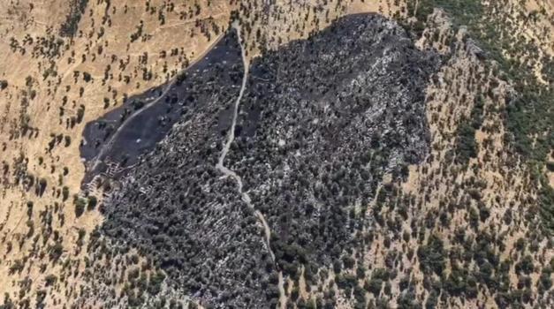 Diyarbakır’da örtü yangınında 50 dönümlük alan zarar gördü; Tahribat dronla görüntülendi