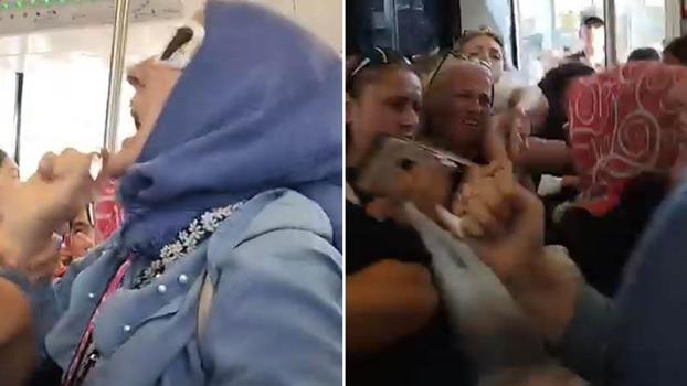 Eminönü’nde tramvayda 'Çocuklar kalksın' kavgası; bağırıp sırt çantası fırlattı